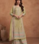 Lemon embroidery & sequins work silk palazzo