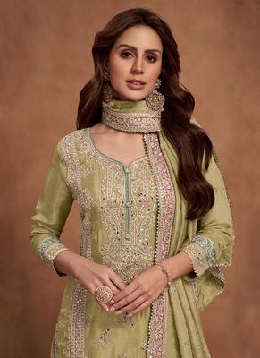 Lemon embroidery & sequins work silk palazzo 2
