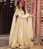 CREAM Georgette all over embroidery PARTY WEAR SUIT SET 