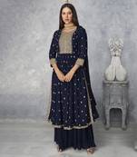 Navy Blue embroidered Nyra Cut ethnic set.