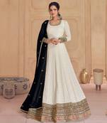 Cream embroidered georgette free size anarkali salwar suit