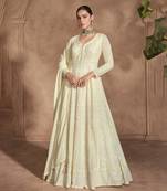 Cream georgette chikankari embroidered anarkali suit