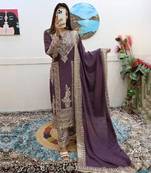 Purple silk embroidered kurta with pant & dupatta