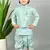 Boys scallop brocade kurta dhoti set with waistcoat for kids - sky blue