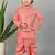 Boys scallop brocade kurta dhoti set with waistcoat for kids - coral