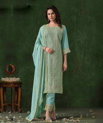 Sky blue rangoli silk sequence salwar suit 1