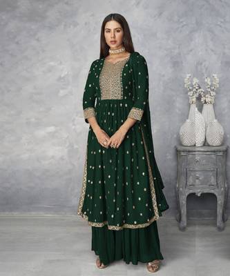 Green embroidered Nyra Cut ethnic Set. 1