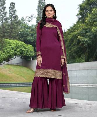  Art Silk Embroidery Kurta Sharara Set with Dupatta 1