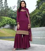 Trendmalls  Art Silk Embroidery Kurta Sharara Set with Dupatta