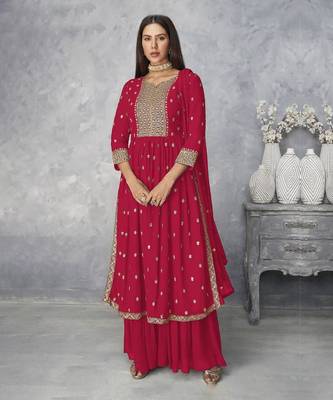Pink embroidered Nyra Cut Kurta set 1