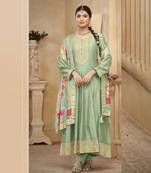 Light pista vichitra silk embroidered anarkali suit