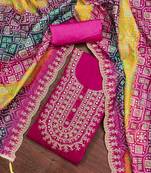 magenta premium roman silk handwork unstitched dress material