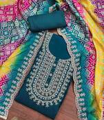 teal premium roman silk handwork unstitched dress material