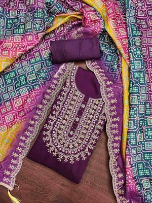 wine premium roman silk handwork unstitched dress material 1