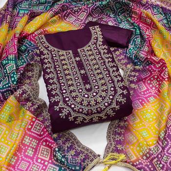 wine premium roman silk handwork unstitched dress material 2