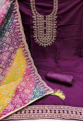 wine premium roman silk handwork unstitched dress material 3