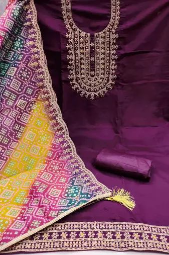 wine premium roman silk handwork unstitched dress material
