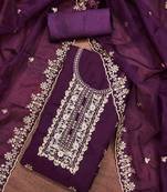 wine viscose organza handwork unstitched dress material