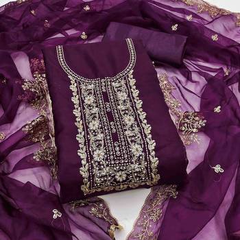 wine viscose organza handwork unstitched dress material 2