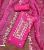 Women's pink viscose organza handwork unstitched dress material