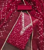 magenta viscose organza handwork unstitched dress material