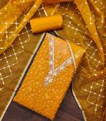 yellow viscose organza handwork unstitched dress material