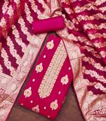 magenta organza handwork unstitched dress material