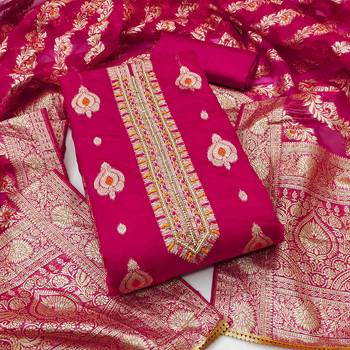 magenta organza handwork unstitched dress material 2