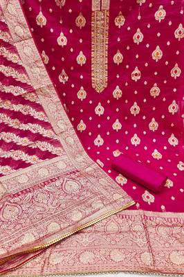 magenta organza handwork unstitched dress material 3