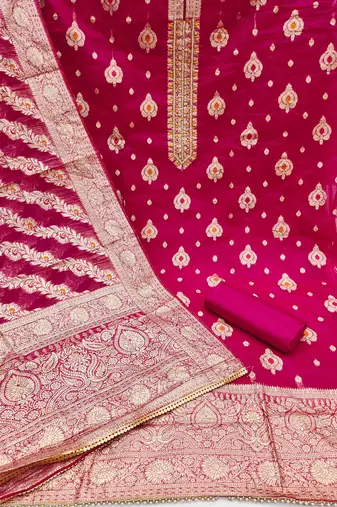 magenta organza handwork unstitched dress material