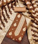 brown organza handwork unstitched dress material