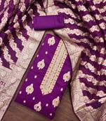 purple organza handwork unstitched dress material