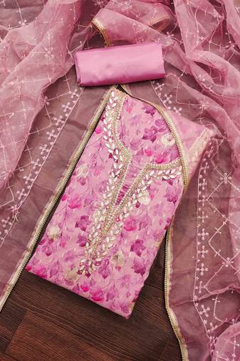onion viscose organza handwork unstitched dress material