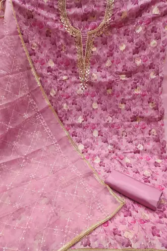 onion viscose organza handwork unstitched dress material