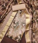 coffee muslin banarasi handwork unstitched dress material