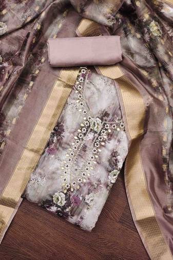 mauve muslin banarasi handwork unstitched dress material