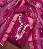 wine modal handwork unstitched dress material