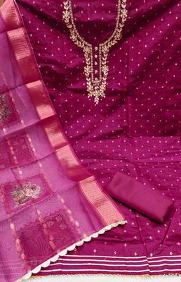 wine modal handwork unstitched dress material 3