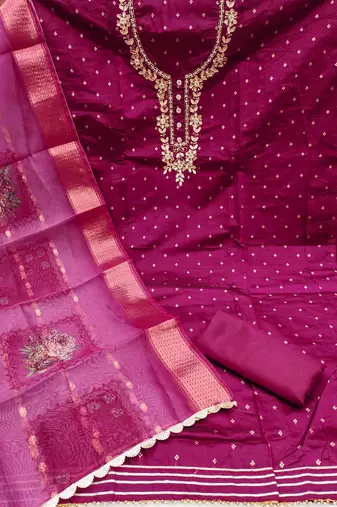 wine modal handwork unstitched dress material