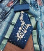 royal blue modal handwork unstitched dress material