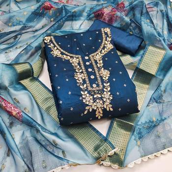 royal blue modal handwork unstitched dress material 2