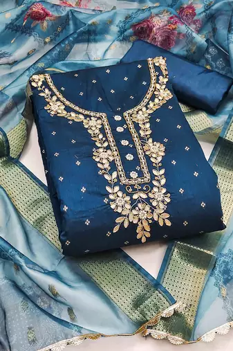 royal blue modal handwork unstitched dress material