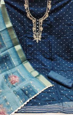 royal blue modal handwork unstitched dress material 3