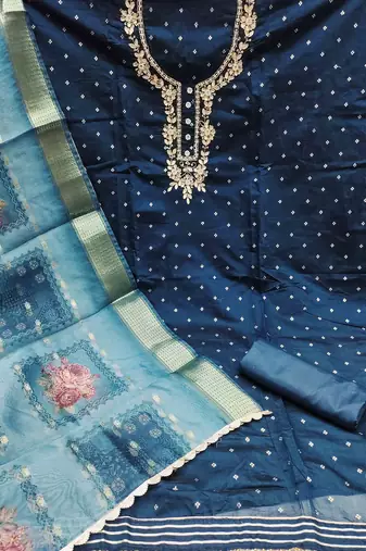 royal blue modal handwork unstitched dress material