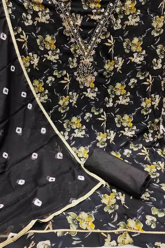black cotton handwork unstitched dress material