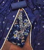 navy blue cotton handwork unstitched dress material