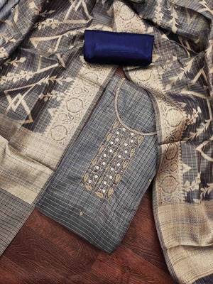 navy blue viscose handwork unstitched dress material 1