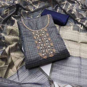 navy blue viscose handwork unstitched dress material 2