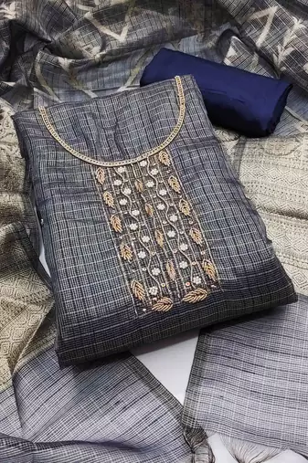 navy blue viscose handwork unstitched dress material