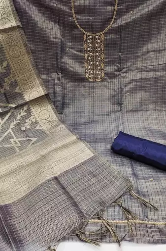 navy blue viscose handwork unstitched dress material